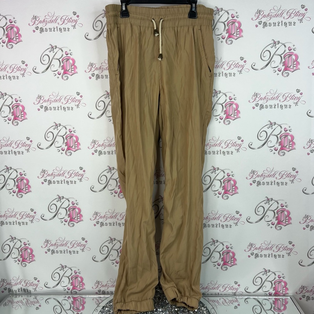 Jeanswest joggers cuff bottom brown Tan Drawstring Pants cargo style tie up